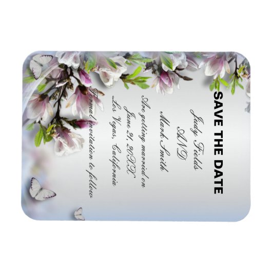 Elegant Paarse flora en vlinder, behalve de datum Magneet (Horizontaal)