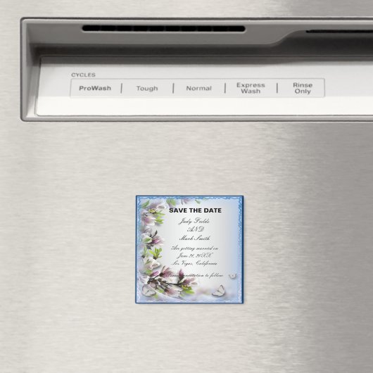 Elegant Paarse flora en vlinder, behalve de datum Magneet (Insitu (Vaatwasser))