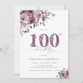 Elegant Paarse Floral 100e verjaardag Kaart (Voorkant)