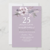 Elegant Paarse Floral 25th Birthday Party Invite Kaart (Voorkant)