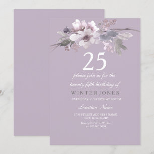Elegant Paarse Floral 25th Birthday Party Invite Kaart