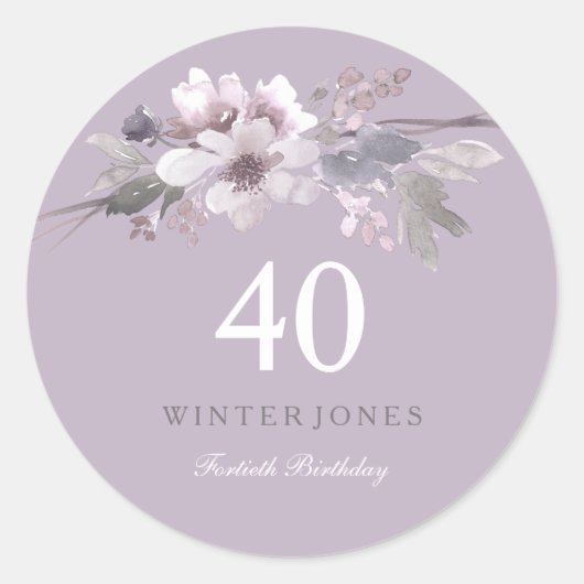 Elegant Paarse Floral 40e verjaardag Ronde Sticker (Voorkant)