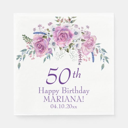 Elegant Paarse Floral 50 60 Elke leeftijdscategori Servet (Voorkant)