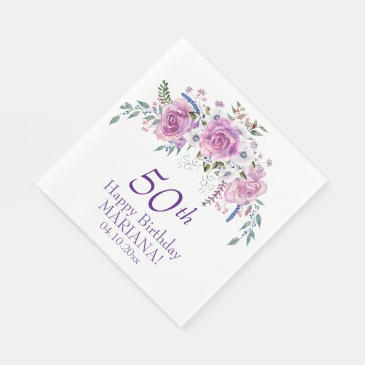 Elegant Paarse Floral 50 60 Elke leeftijdscategori Servet (Hoek)