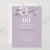 Elegant Paarse Floral 60th Birthday Party Invite Kaart (Voorkant)