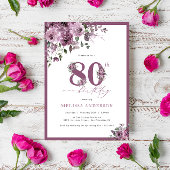 Elegant Paarse Floral 80e verjaardag Kaart