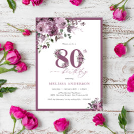 Elegant Paarse Floral 80e verjaardag Kaart