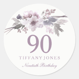 Elegant Paarse Floral 90e verjaardag Ronde Sticker
