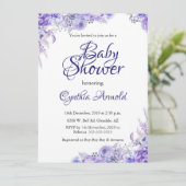 Elegant Paarse Floral Baby shower Invite Kaart (Staand voorkant)