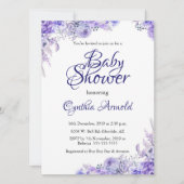 Elegant Paarse Floral Baby shower Invite Kaart (Voorkant)