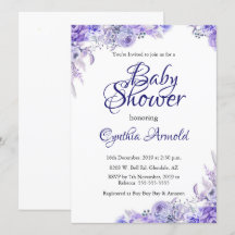 Elegant Paarse Floral Baby shower Invite