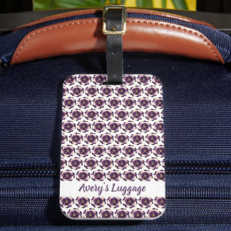 Elegant Paarse Floral Bagagelabel