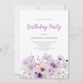 Elegant Paarse Floral Birthday Kaart (Voorkant)