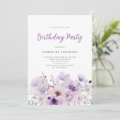 Elegant Paarse Floral Birthday Kaart (Staand voorkant)