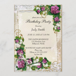 Elegant Paarse Floral Birthday Uitnodiging