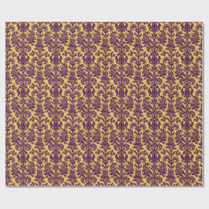 Elegant Paarse Floral Damascus gele achtergrond Cadeaupapier