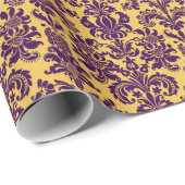 Elegant Paarse Floral Damascus gele achtergrond Cadeaupapier (Rol Hoek)