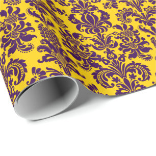 Elegant Paarse Floral Damascus gele achtergrond Cadeaupapier