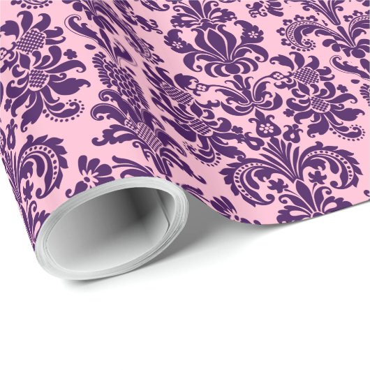 Elegant Paarse Floral Damasroze terug Cadeaupapier (Rol Hoek)