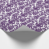 Elegant Paarse Floral Damasvit Witte achtergrond Cadeaupapier (Hoek)