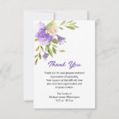 Elegant Paarse Floral Funeral Dank u Bedankkaart (Voorkant)