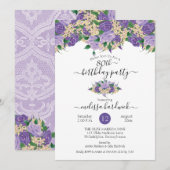 Elegant Paarse Floral | Gebied 80e verjaardag Kaart (Voorkant / Achterkant)