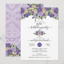 Elegant Paarse Floral | Gebied 80e verjaardag Kaart