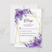 Elegant Paarse Floral Golden Geometric Wedding RSVP Kaartje (Voorkant)