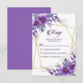Elegant Paarse Floral Golden Geometric Wedding RSVP Kaartje (Voorkant / Achterkant)
