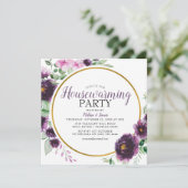 Elegant Paarse Floral Housewarming Party Kaart (Staand voorkant)