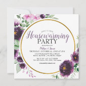 Elegant Paarse Floral Housewarming Party Kaart (Voorkant)