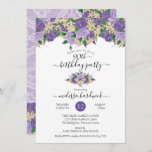 Elegant Paarse Floral | Lace 90th Birthday Party Kaart<br><div class="desc">Romantisch paars aan lavender en alabaster floral 90th Birthday Party. Het ontwerp van een topleverschot van bouquets met een middelgroot zwoegje dat je beroemdheden benadrukt met twee hoekwagens met een kant-en-klare onderkant. Alle elementen kunnen naar wens worden verplaatst om aan uw details te voldoen. Verander ook achtergrond en tekstkleuren zoals...</div>