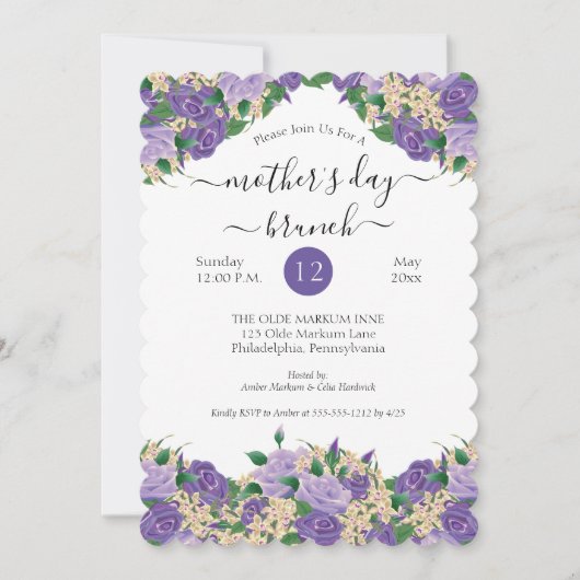Elegant Paarse Floral Lace Moederdag Brunch Kaart (Voorkant)