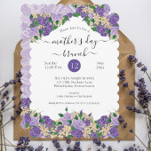 Elegant Paarse Floral Lace Moederdag Brunch Kaart