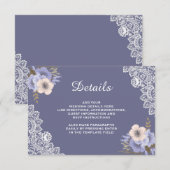 Elegant Paarse Floral Lace Wedding Details Informatiekaartje (Voorkant / Achterkant)