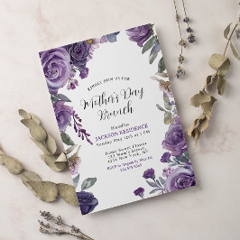 Elegant Paarse Floral Moederdag Brunch Kaart