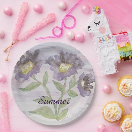 Elegant Paarse Floral Papieren Bordje (Feest)