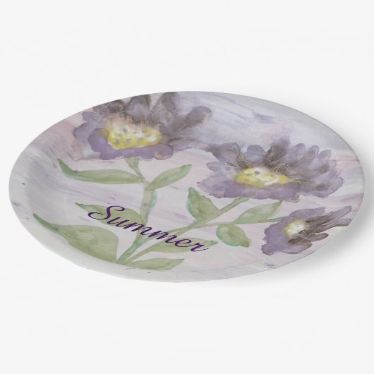 Elegant Paarse Floral Papieren Bordje (Gekanteld)