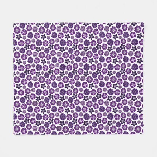 Elegant Paarse Floral Pattern Fleece Deken (Voorkant (Horizontaal))