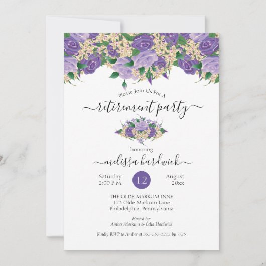 Elegant Paarse Floral | Pensioenpartij bij de Lace Kaart (Voorkant)