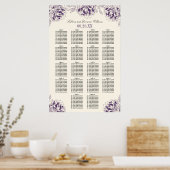 Elegant Paarse Floral Peony Wedding Seating Seatin Poster (Keuken)