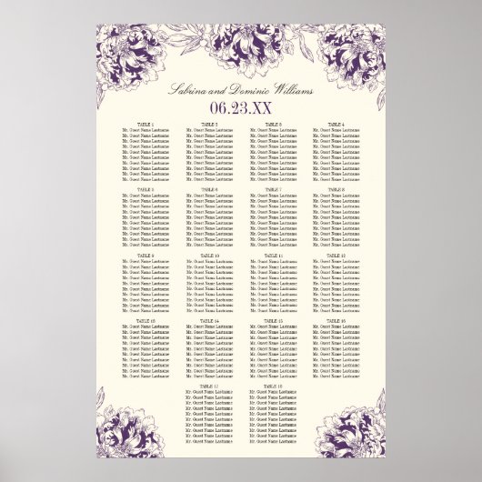 Elegant Paarse Floral Peony Wedding Seating Seatin Poster (Voorkant)