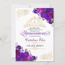 Elegant Paarse Floral Quinceanera Birthday Kaart