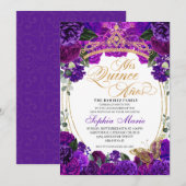 Elegant Paarse Floral Quinceanera Birthday Kaart (Voorkant / Achterkant)