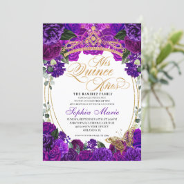 Elegant Paarse Floral Quinceanera Birthday Kaart