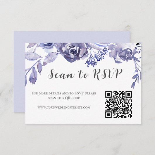 Elegant Paarse Floral Rozen Winter Weddenschap QR RSVP Kaartje (Voorkant / Achterkant)