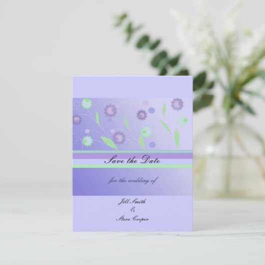 Elegant Paarse Floral sla de datum op Save The Date (Staand voorkant)