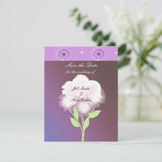 Elegant Paarse Floral sla de datum op Save The Date (Staand voorkant)