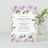 Elegant Paarse Floral Surprise Birthday Party Kaart (Staand voorkant)