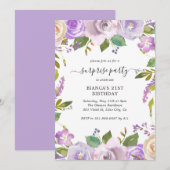 Elegant Paarse Floral Surprise Birthday Party Kaart (Voorkant / Achterkant)